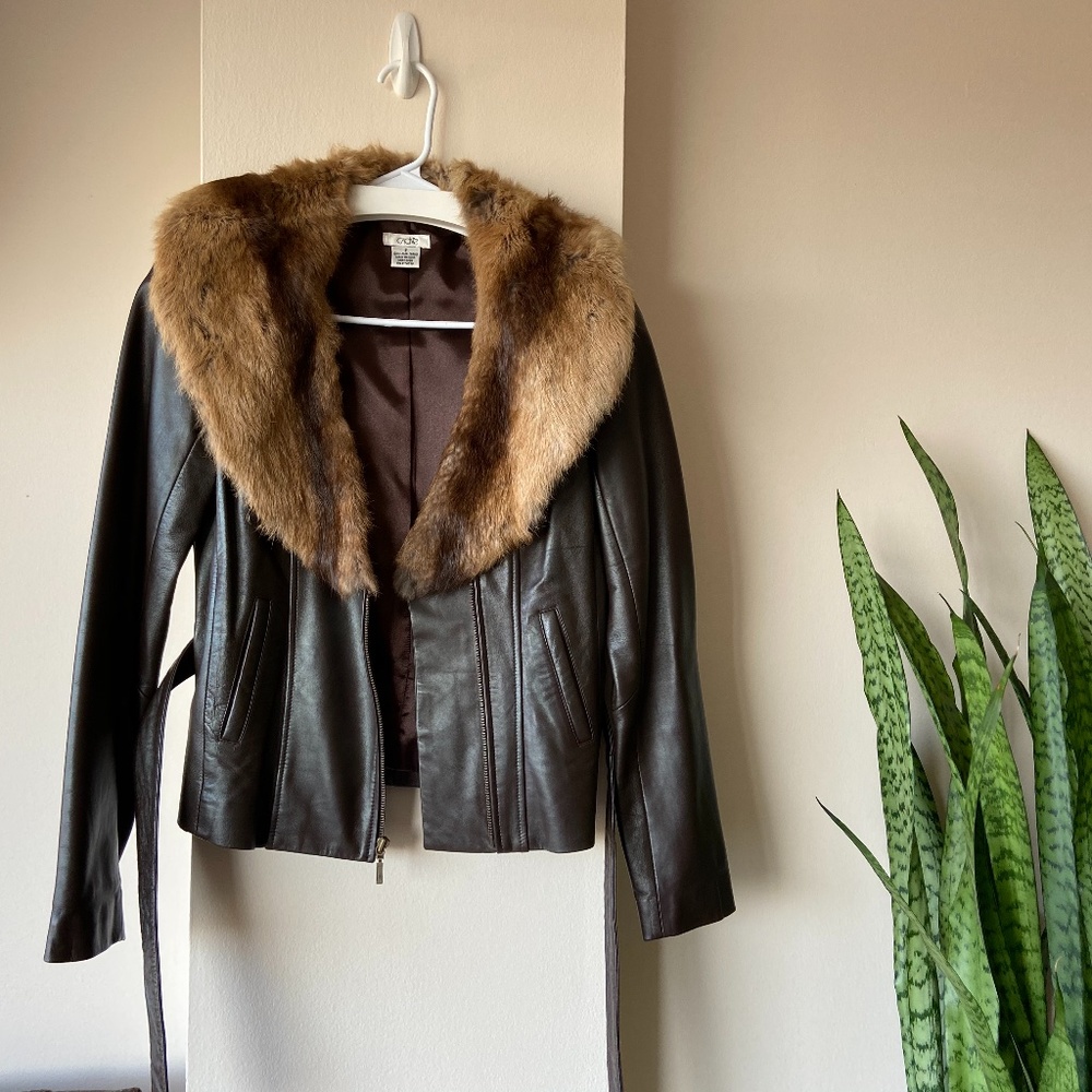 Genuine Lambskin Leather Jacket with Rabbit Fur